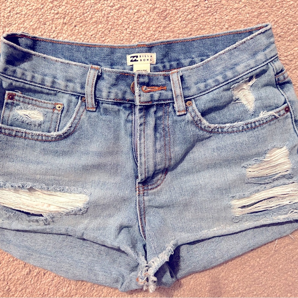 Billabong distresssed jean cutoffs.